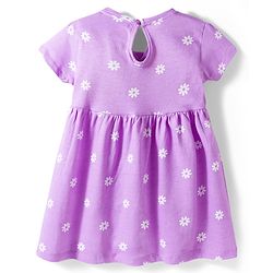 Babyhug 100% Cotton Knit Half Sleeves Floral Printed Frock With  Bow Applique - Purple