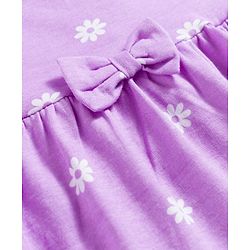 Babyhug 100% Cotton Knit Half Sleeves Floral Printed Frock With  Bow Applique - Purple