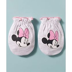 Babyhug Disney Interlock Knit Cap Mittens & Booties Set with Minnie Mouse Graphic Grey - Diameter 15 cm