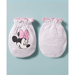 Babyhug Disney Interlock Knit Cap Mittens & Booties Set with Minnie Mouse Graphic Grey - Diameter 15 cm
