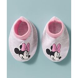 Babyhug Disney Interlock Knit Cap Mittens & Booties Set with Minnie Mouse Graphic Grey - Diameter 15 cm