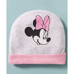 Babyhug Disney Interlock Knit Cap Mittens & Booties Set with Minnie Mouse Graphic Grey - Diameter 15 cm