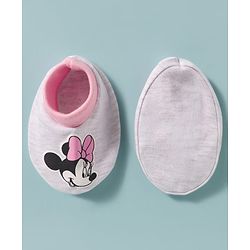 Babyhug Disney Interlock Knit Cap Mittens & Booties Set with Minnie Mouse Graphic Grey - Diameter 15 cm
