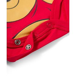 Babyhug Disney Interlock Knit Full Sleeves Onesie & Striped Bootie Legging Set with Winnie Graphic - Red