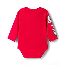 Babyhug Disney Interlock Knit Full Sleeves Onesie & Striped Bootie Legging Set with Winnie Graphic - Red
