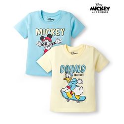 Babyhug Disney 100% Cotton Knit Half Sleeves T-Shirts With Mickey & Friends Graphic Pack of 2 - Multicolour