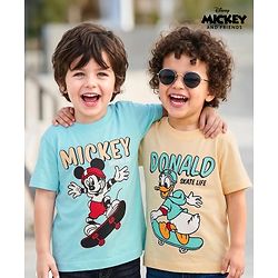 Babyhug Disney 100% Cotton Knit Half Sleeves T-Shirts With Mickey & Friends Graphic Pack of 2 - Multicolour