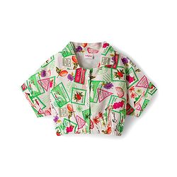 Babyhug Cotton Woven Half Sleeves Top & Lounge Pant Co-ord Set With Stamp Print - Multicolor