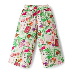 Babyhug Cotton Woven Half Sleeves Top & Lounge Pant Co-ord Set With Stamp Print - Multicolor