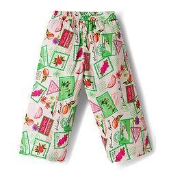 Babyhug Cotton Woven Half Sleeves Top & Lounge Pant Co-ord Set With Stamp Print - Multicolor