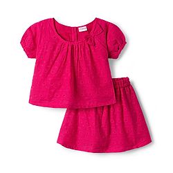 Babyhug Cotton Woven Half Sleeves Top & Mid Thigh Skirt Set - Fuchsia