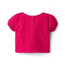 Babyhug Cotton Woven Half Sleeves Top & Mid Thigh Skirt Set - Fuchsia