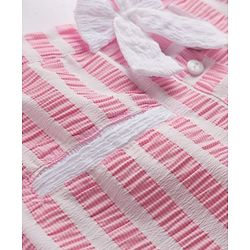 Babyhug Cotton Woven Half Sleeves Co-ords Top & Skirt Set with Stripes & Bow Applique - Pink