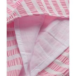 Babyhug Cotton Woven Half Sleeves Co-ords Top & Skirt Set with Stripes & Bow Applique - Pink