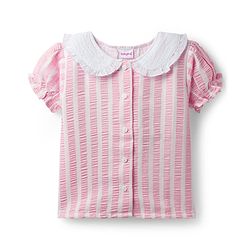 Babyhug Cotton Woven Half Sleeves Co-ords Top & Skirt Set with Stripes & Bow Applique - Pink