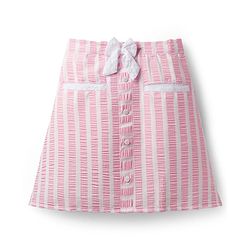 Babyhug Cotton Woven Half Sleeves Co-ords Top & Skirt Set with Stripes & Bow Applique - Pink