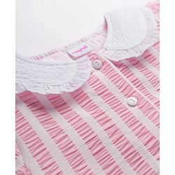 Babyhug Cotton Woven Half Sleeves Co-ords Top & Skirt Set with Stripes & Bow Applique - Pink