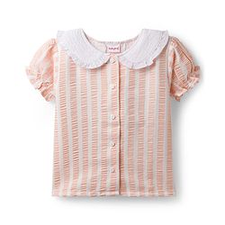 Babyhug Cotton Woven Half Sleeves Co-ords Top & Skirt Set with Stripes & Bow Applique - Orange