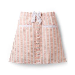Babyhug Cotton Woven Half Sleeves Co-ords Top & Skirt Set with Stripes & Bow Applique - Orange
