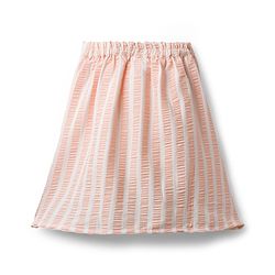 Babyhug Cotton Woven Half Sleeves Co-ords Top & Skirt Set with Stripes & Bow Applique - Orange