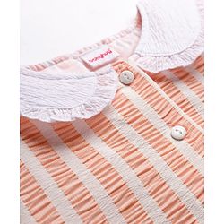 Babyhug Cotton Woven Half Sleeves Co-ords Top & Skirt Set with Stripes & Bow Applique - Orange