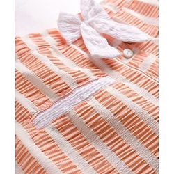 Babyhug Cotton Woven Half Sleeves Co-ords Top & Skirt Set with Stripes & Bow Applique - Orange