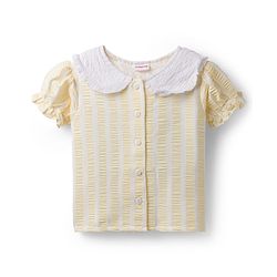 Babyhug Cotton Woven Half Sleeves Co-ords Top & Skirt Set with Stripes & Bow Applique - Yellow