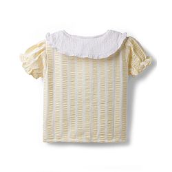 Babyhug Cotton Woven Half Sleeves Co-ords Top & Skirt Set with Stripes & Bow Applique - Yellow
