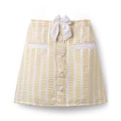 Babyhug Cotton Woven Half Sleeves Co-ords Top & Skirt Set with Stripes & Bow Applique - Yellow