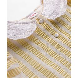 Babyhug Cotton Woven Half Sleeves Co-ords Top & Skirt Set with Stripes & Bow Applique - Yellow