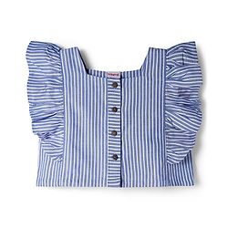 Babyhug Cotton Woven Frill Sleeves Striped Top & Lounge Pant Co-ord Set - Blue