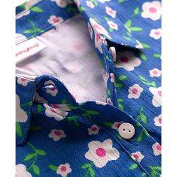 Babyhug Cotton Woven Half Sleeves Top & Lounge Pant Co-ord Set With Floral Print - Blue