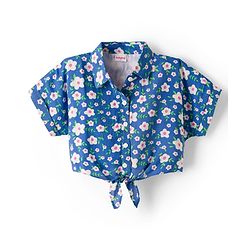 Babyhug Cotton Woven Half Sleeves Top & Lounge Pant Co-ord Set With Floral Print - Blue