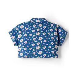 Babyhug Cotton Woven Half Sleeves Top & Lounge Pant Co-ord Set With Floral Print - Blue