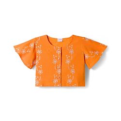 Babyhug Cotton Woven Half Sleeves Co-ords Top & Culottes Set with Belt & Floral Embroidery - Orange