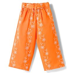 Babyhug Cotton Woven Half Sleeves Co-ords Top & Culottes Set with Belt & Floral Embroidery - Orange