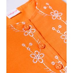 Babyhug Cotton Woven Half Sleeves Co-ords Top & Culottes Set with Belt & Floral Embroidery - Orange