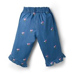 Babyhug Cotton Woven Half Sleeves Floral Embroidered Co-ord Top & Pant Set - Blue