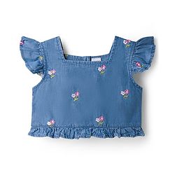 Babyhug Cotton Woven Half Sleeves Floral Embroidered Co-ord Top & Pant Set - Blue