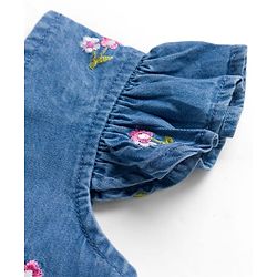 Babyhug Cotton Woven Half Sleeves Floral Embroidered Co-ord Top & Pant Set - Blue