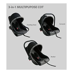 Babyhug Cloud Cradle 3-in-1 Baby Carry Cot  Black| Rocker & Baby Seat| Safety Harness| Adjustable Canopy| Lightweight Portable Design| Removable & Washable Cover| 015 Months