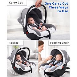 Babyhug Cloud Cradle 3-in-1 Baby Carry Cot  White Grey| Rocker & Baby Seat| Safety Harness| Adjustable Canopy| Lightweight Portable Design| Removable & Washable Cover| 015 Months