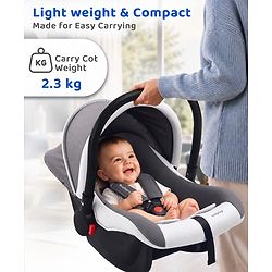 Babyhug Cloud Cradle 3-in-1 Baby Carry Cot  White Grey| Rocker & Baby Seat| Safety Harness| Adjustable Canopy| Lightweight Portable Design| Removable & Washable Cover| 015 Months