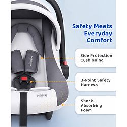 Babyhug Cloud Cradle 3-in-1 Baby Carry Cot  White Grey| Rocker & Baby Seat| Safety Harness| Adjustable Canopy| Lightweight Portable Design| Removable & Washable Cover| 015 Months