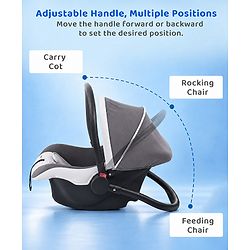 Babyhug Cloud Cradle 3-in-1 Baby Carry Cot  White Grey| Rocker & Baby Seat| Safety Harness| Adjustable Canopy| Lightweight Portable Design| Removable & Washable Cover| 015 Months