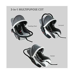 Babyhug Cloud Cradle 3-in-1 Baby Carry Cot  White Grey| Rocker & Baby Seat| Safety Harness| Adjustable Canopy| Lightweight Portable Design| Removable & Washable Cover| 015 Months