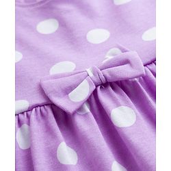 Babyhug Single Jersey Knit Half Sleeves Frock With Polka Dot Print & Bow Applique - Purple