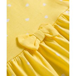 Babyhug 100% Cotton Knit Half Sleeves Hearts Printed Frock With Bow Applique- Yellow
