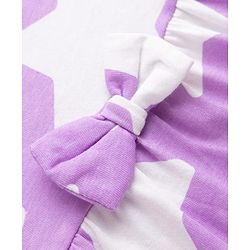 Babyhug Single Jersey Knit Half Sleeves Star Printed Frock with Bow Applique - White & Lilac