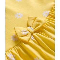 Babyhug Single Jersey Knit Half Sleeves Floral Printed Frock with Bow Applique - Yellow